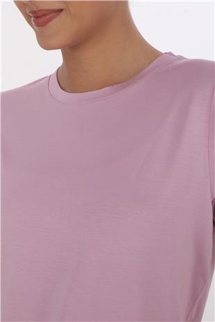 Viskon Dökümlü Tişört-Lavanta Pembesi 