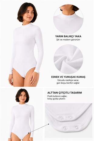 Kadın Viskon Boğazlı Kopçalı Zıbın Body 2li Set Siyah-Beyaz