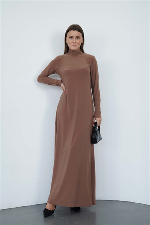 Dora Kadın Maxi Boy Balıkçı Yaka Sandy Elbise-Tarçın