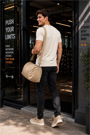 Erkek Basic Regular Fit %100 Pamuk Bisiklet Yaka T-Shirt-Krem