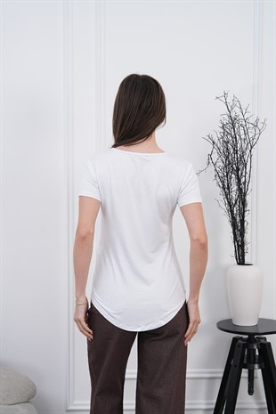 Extra Yumuşak Viscon Tişört-Ekru