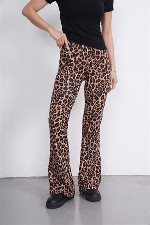 İspanyol Paça Tayt Pantolon-Leopar