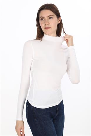 Kadın Modal Dik Yaka Slim Fit Tişört 2li Paket-Siyah-Beyaz