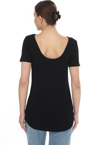 Sırt Dekolte Rahat Viskon Tunik-Siyah