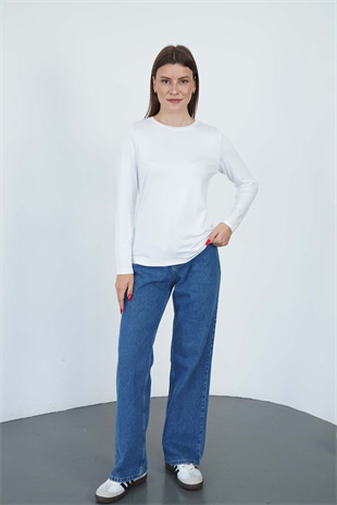 Kadın Zarif İnce Gösteren Viskon Tişört-Beyaz