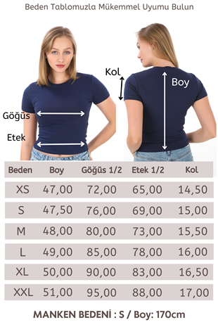 Crop Slim Fit Pamuk Likra Tişört-Lacivert