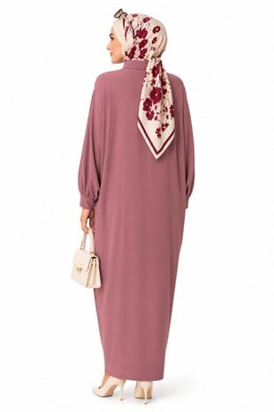 Kadın Sandy Tesettür Gömlek Elbise Abaya-Gül Kurusu