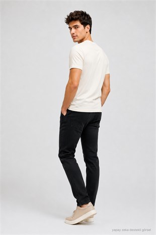 Erkek Basic Regular Fit %100 Pamuk Bisiklet Yaka T-Shirt-Krem