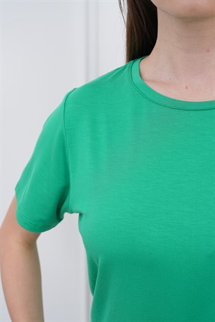 Viskon Dökümlü Tişört-Yeşil