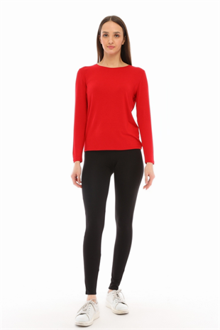 	Kadın Zarif İnce Gösteren Viskon Tişört-Kırmızı