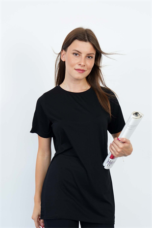 Soft Viskon Uzun Tunik-Siyah