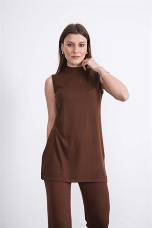 Kolsuz Tunik & Pantolon Takım-Kahve