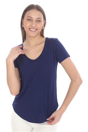 Extra Yumuşak Viscon Tişört-Lacivert