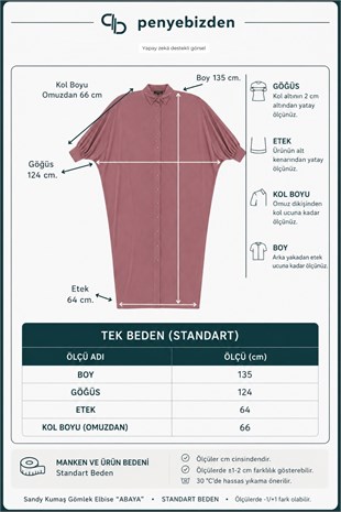 Kadın Sandy Tesettür Gömlek Elbise Abaya-Gül Kurusu