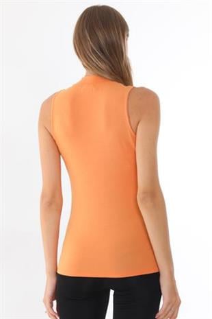 Kadın Viscon Kolsuz Tişört-Muskmelon Oranj