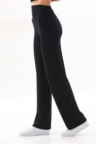 Dik Yaka Viskon Tunik ve Pantolon Takım-Siyah