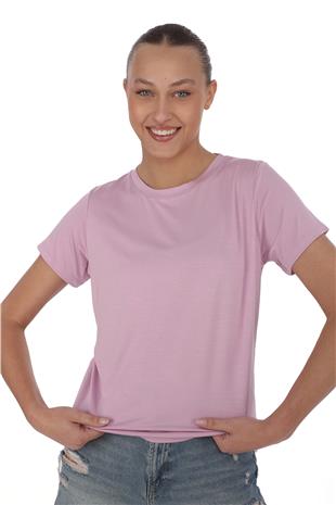 Viskon Dökümlü Tişört-Lavanta Pembesi 