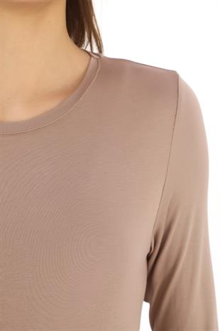 Kadın Viskon Full Likra Tunik-Sütlü Kahve