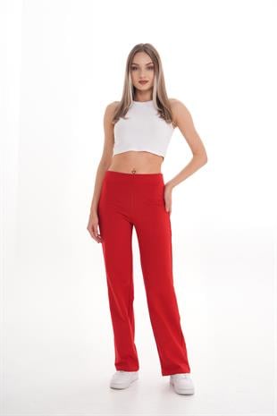 Pamuk 2 İplik likra Eşofman Alt-Kırmızı