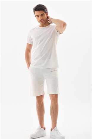 Erkek Regular Fit %100 Pamuk Şort-Beyaz