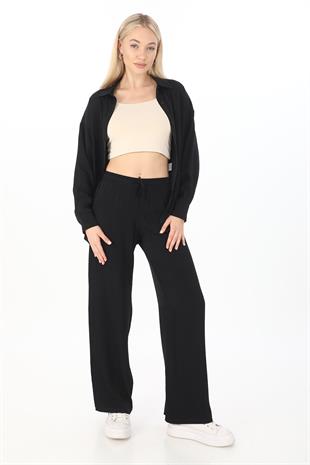 Flosh Viskon Oversize Gömlek-Siyah