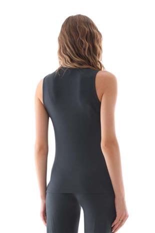 Kadın Viscon Kolsuz Tişört-Füme