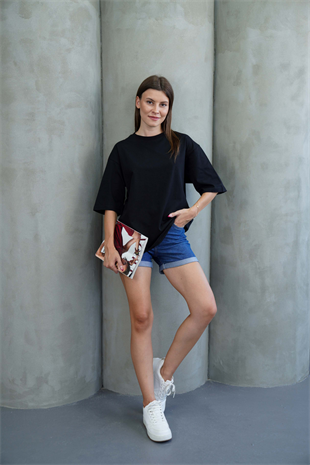 Kadın Oversize Tişört-Siyah