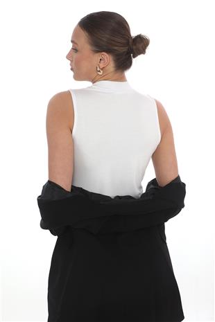 Kadın Viscon Kolsuz Tişört-Beyaz