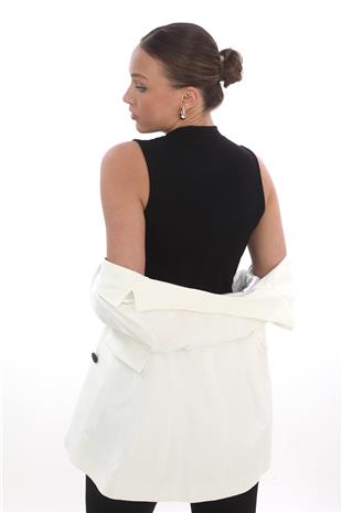 Kadın Viscon Kolsuz Tişört-Siyah