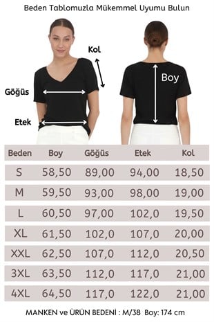 Viskon Dökümlü V Yaka Tişört-Siyah