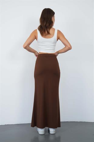 Nora Kadın Maxi Boy Astarlı Viskon Etek-Kahverengi