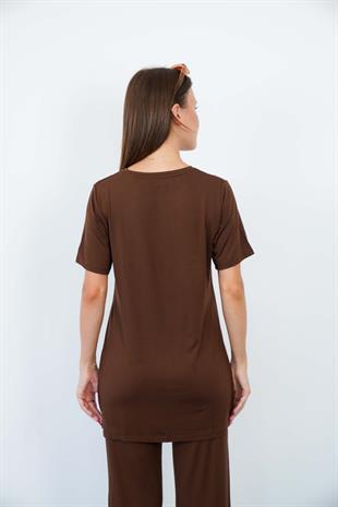 Soft Viskon Uzun Tunik-Kahverengi