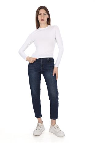 Likralı Pamuk Crop Tişört-Slim Fit -Beyaz