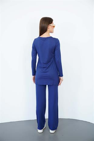 Kadın Viskon Full Likra Tunik-Lacivert