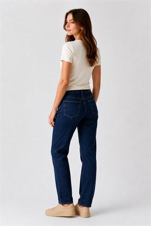 V Yaka Slim Fit Crop Tişört-Ekru