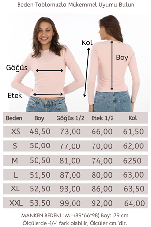Likralı Pamuk Crop Tişört-Slim Fit -Pudra