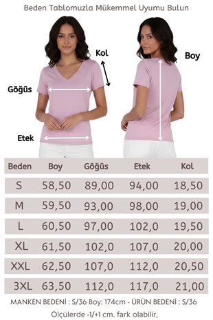 Viskon Dökümlü V Yaka Tişört-Lavanta Pembesi 