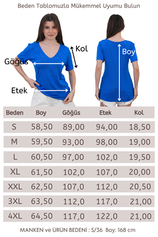 Viskon Dökümlü V Yaka Tişört-Saks