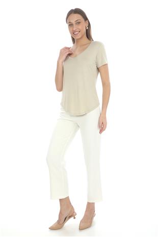 Extra Yumuşak Viscon Tişört-Bej