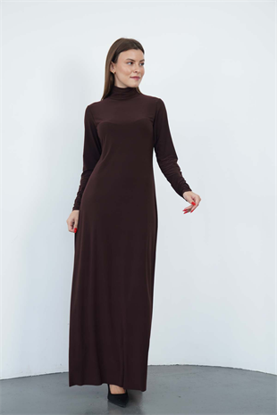 Dora Kadın Maxi Boy Balıkçı Yaka Sandy Elbise-Kahverengi