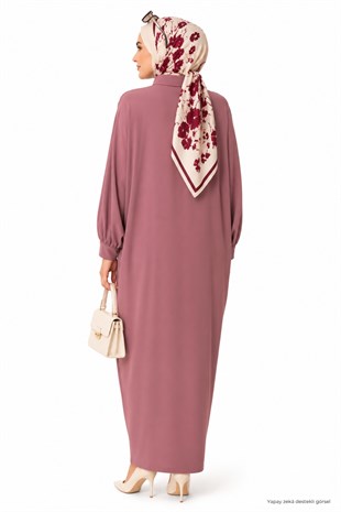 Kadın Sandy Tesettür Gömlek Elbise Abaya-Gül Kurusu