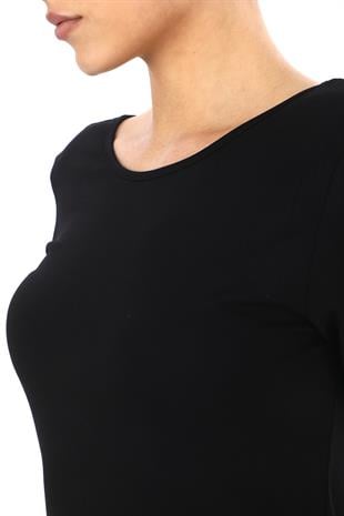 Sırt Dekolte Rahat Viskon Tunik-Siyah