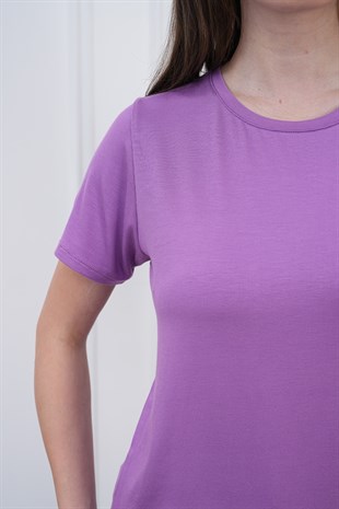 Viskon Dökümlü Tişört-Lila