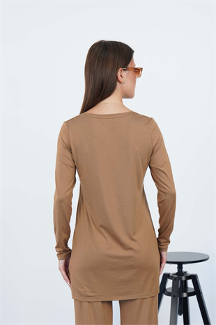 Kadın Viskon Full Likra Tunik-Tarçın