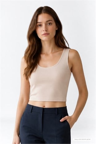 Crop Askılı Atlet-Ten Rengi