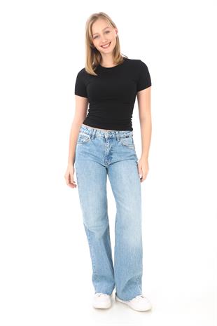 Crop Slim Fit Pamuk Likra Tişört-Siyah