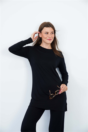 Kadın Viskon Full Likra Tunik-Siyah