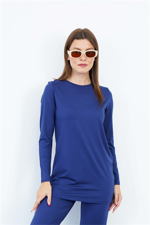 Kadın Viskon Full Likra Tunik-Lacivert