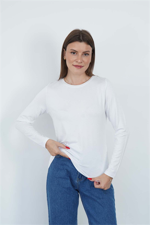 Kadın Zarif İnce Gösteren Viskon Tişört-Beyaz