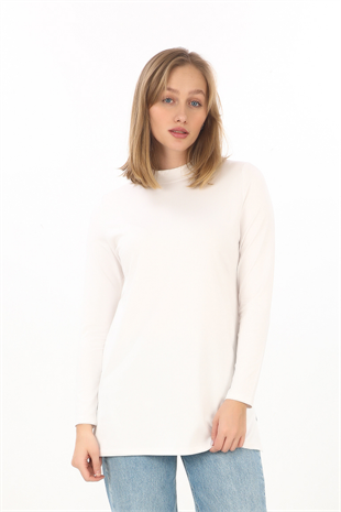 Viskon Dik Yaka Tunik-Krem